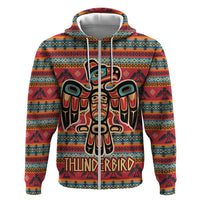 Thunderbird Totem Zip Hoodie Native American Geometric Tribal - Pacific Northwest Indigenous Art - Wonder Print Shop