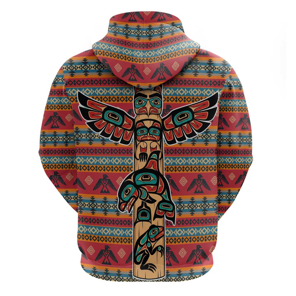 Thunderbird Totem Zip Hoodie Native American Geometric Tribal - Pacific Northwest Indigenous Art - Wonder Print Shop