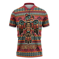 Thunderbird Totem Zipper Polo Shirt Native American Geometric Tribal - Pacific Northwest Indigenous Art - Wonder Print Shop