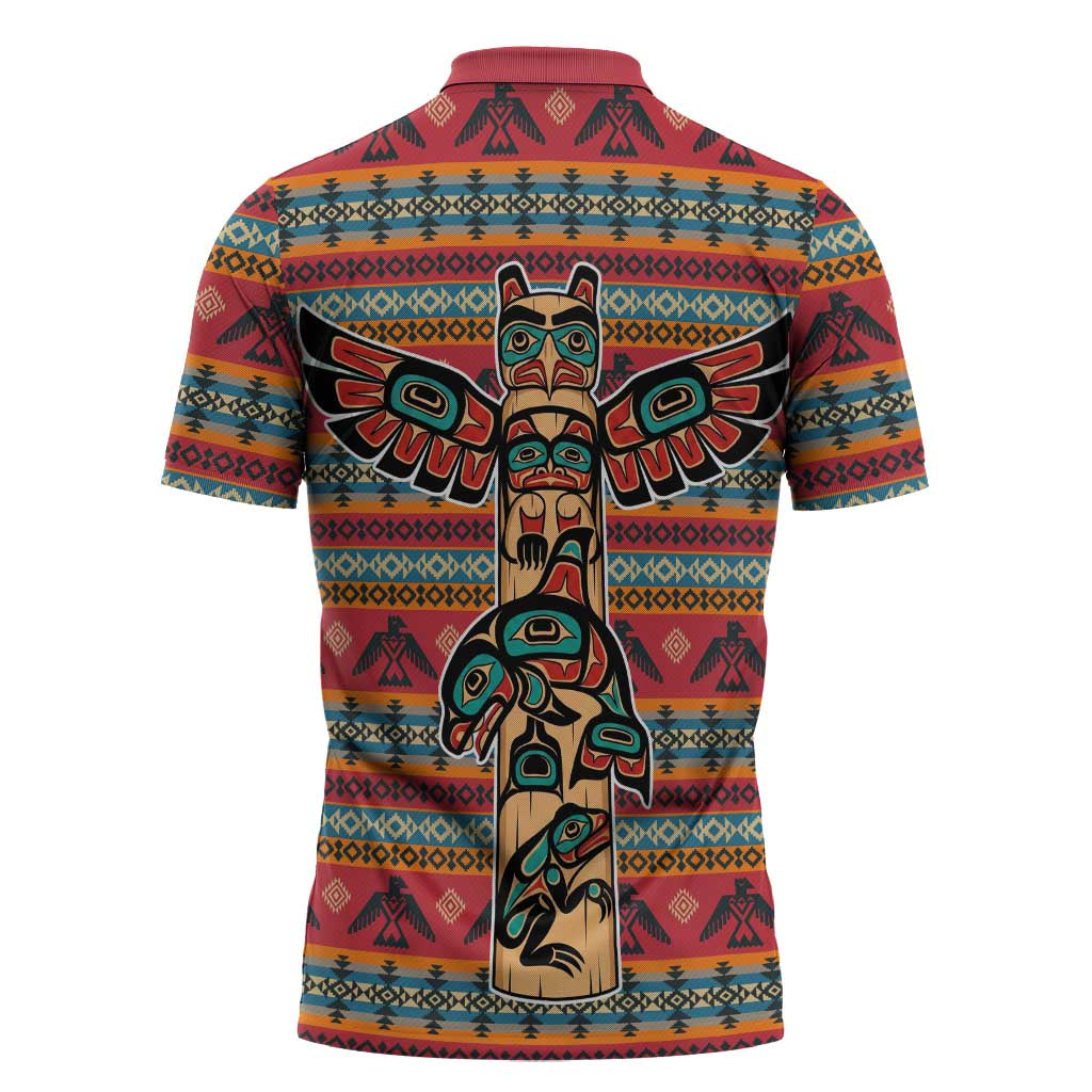 Thunderbird Totem Zipper Polo Shirt Native American Geometric Tribal - Pacific Northwest Indigenous Art - Wonder Print Shop