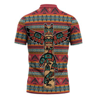 Thunderbird Totem Zipper Polo Shirt Native American Geometric Tribal - Pacific Northwest Indigenous Art - Wonder Print Shop