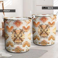 Native American Headdress and Tomahawk Laundry Basket with 1492 Symbolic Date Traditional Feather Motif Indigenous Heritage - Wonder Print Shop