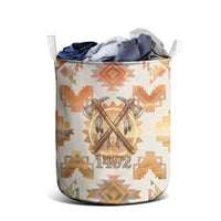Native American Headdress and Tomahawk Laundry Basket with 1492 Symbolic Date Traditional Feather Motif Indigenous Heritage - Wonder Print Shop