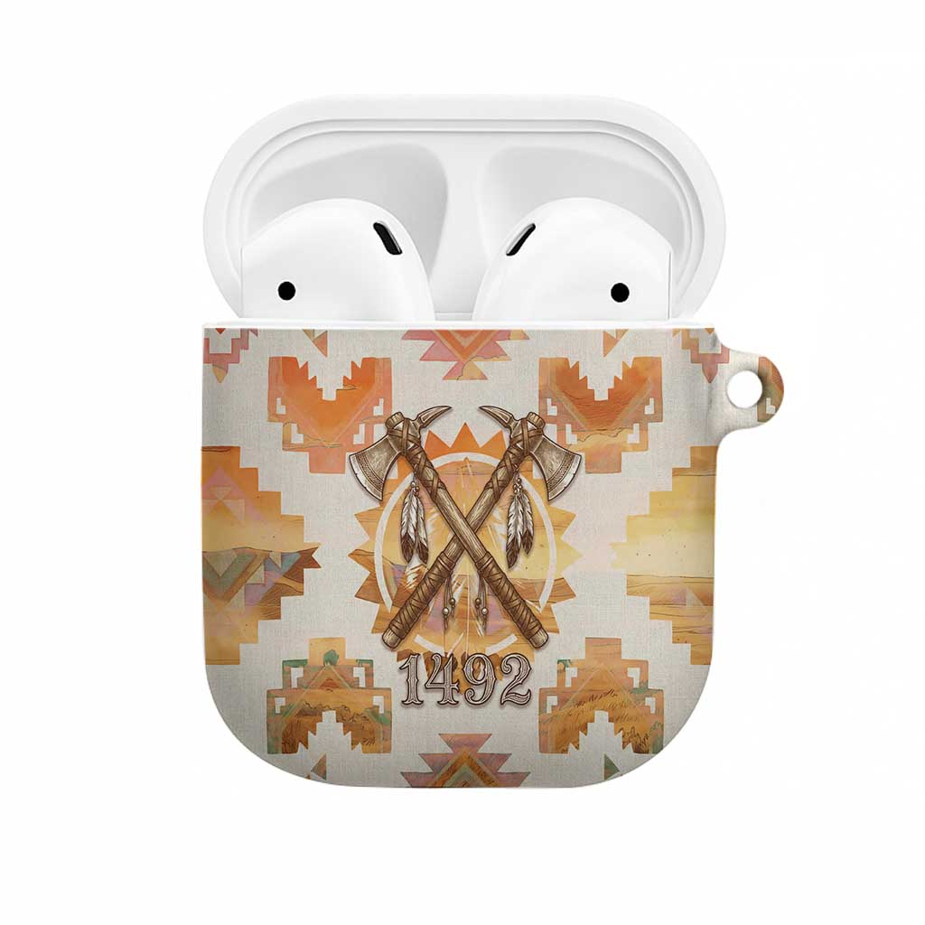 Native American Headdress and Tomahawk AirPods Case with 1492 Symbolic Date Traditional Feather Motif Indigenous Heritage - Wonder Print Shop