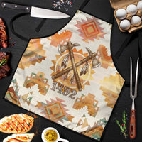 Native American Headdress and Tomahawk Apron with 1492 Symbolic Date Traditional Feather Motif Indigenous Heritage - Wonder Print Shop
