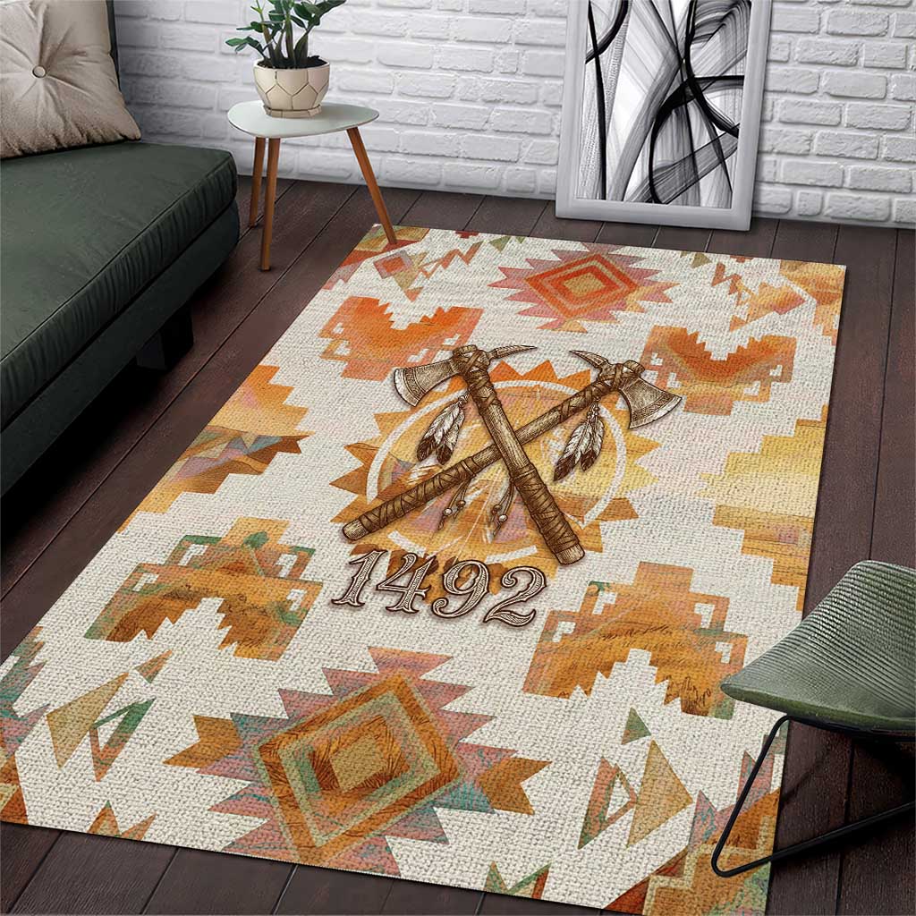 Native American Headdress and Tomahawk Area Rug with 1492 Symbolic Date Traditional Feather Motif Indigenous Heritage - Wonder Print Shop