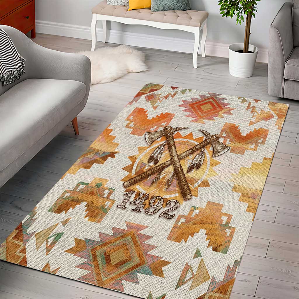 Native American Headdress and Tomahawk Area Rug with 1492 Symbolic Date Traditional Feather Motif Indigenous Heritage - Wonder Print Shop