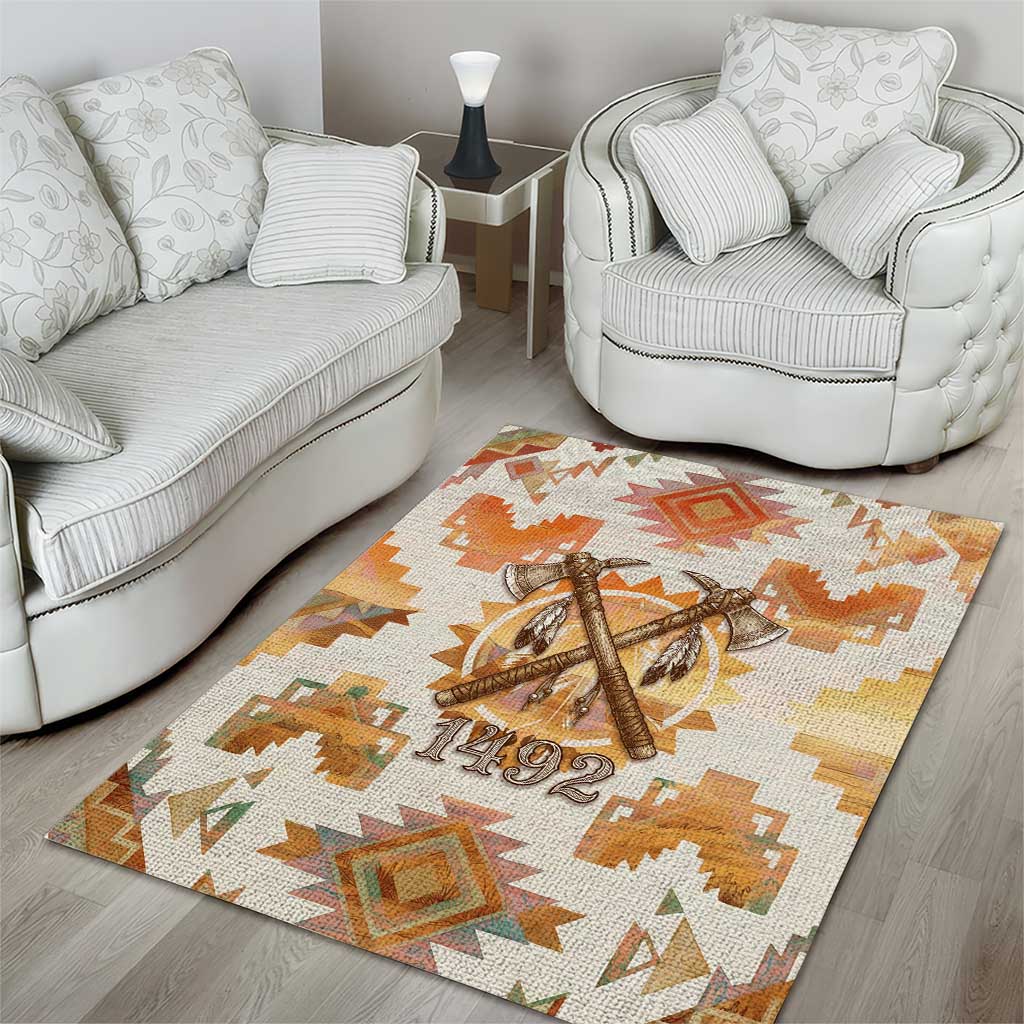 Native American Headdress and Tomahawk Area Rug with 1492 Symbolic Date Traditional Feather Motif Indigenous Heritage - Wonder Print Shop
