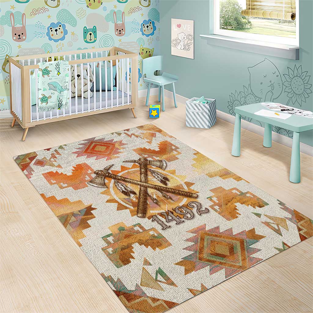 Native American Headdress and Tomahawk Area Rug with 1492 Symbolic Date Traditional Feather Motif Indigenous Heritage - Wonder Print Shop