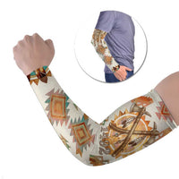 Native American Headdress and Tomahawk Arm Sleeves with 1492 Symbolic Date Traditional Feather Motif Indigenous Heritage - Wonder Print Shop