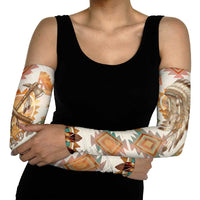 Native American Headdress and Tomahawk Arm Sleeves with 1492 Symbolic Date Traditional Feather Motif Indigenous Heritage - Wonder Print Shop