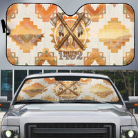 Native American Headdress and Tomahawk Auto Sun Shade with 1492 Symbolic Date Traditional Feather Motif Indigenous Heritage - Wonder Print Shop