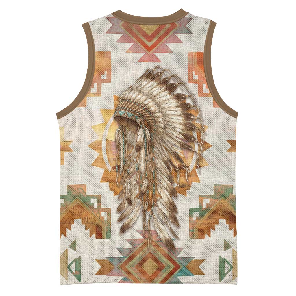 Native American Headdress and Tomahawk Basketball Jersey with 1492 Symbolic Date Traditional Feather Motif Indigenous Heritage - Wonder Print Shop