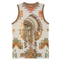 Native American Headdress and Tomahawk Basketball Jersey with 1492 Symbolic Date Traditional Feather Motif Indigenous Heritage - Wonder Print Shop