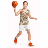 Native American Headdress and Tomahawk Basketball Jersey with 1492 Symbolic Date Traditional Feather Motif Indigenous Heritage - Wonder Print Shop