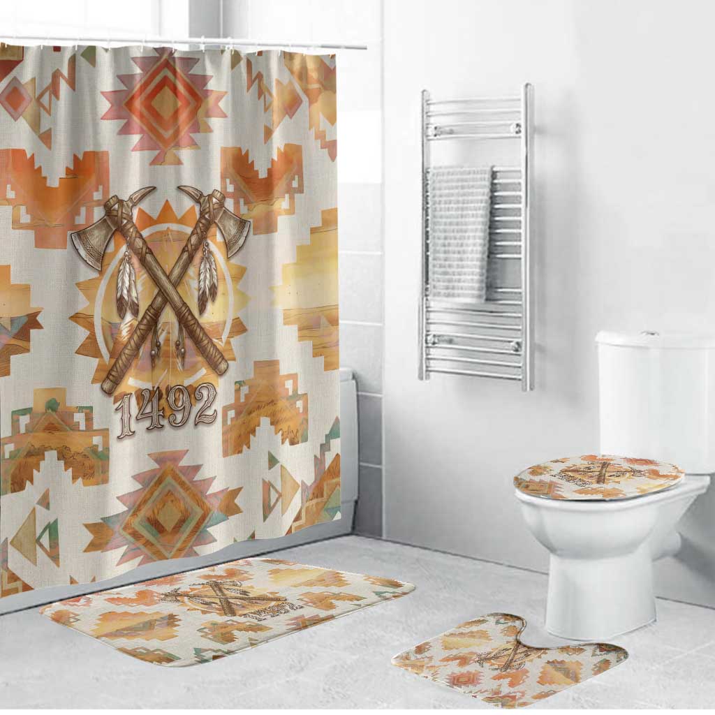 Native American Headdress and Tomahawk Bathroom Set with 1492 Symbolic Date Traditional Feather Motif Indigenous Heritage - Wonder Print Shop