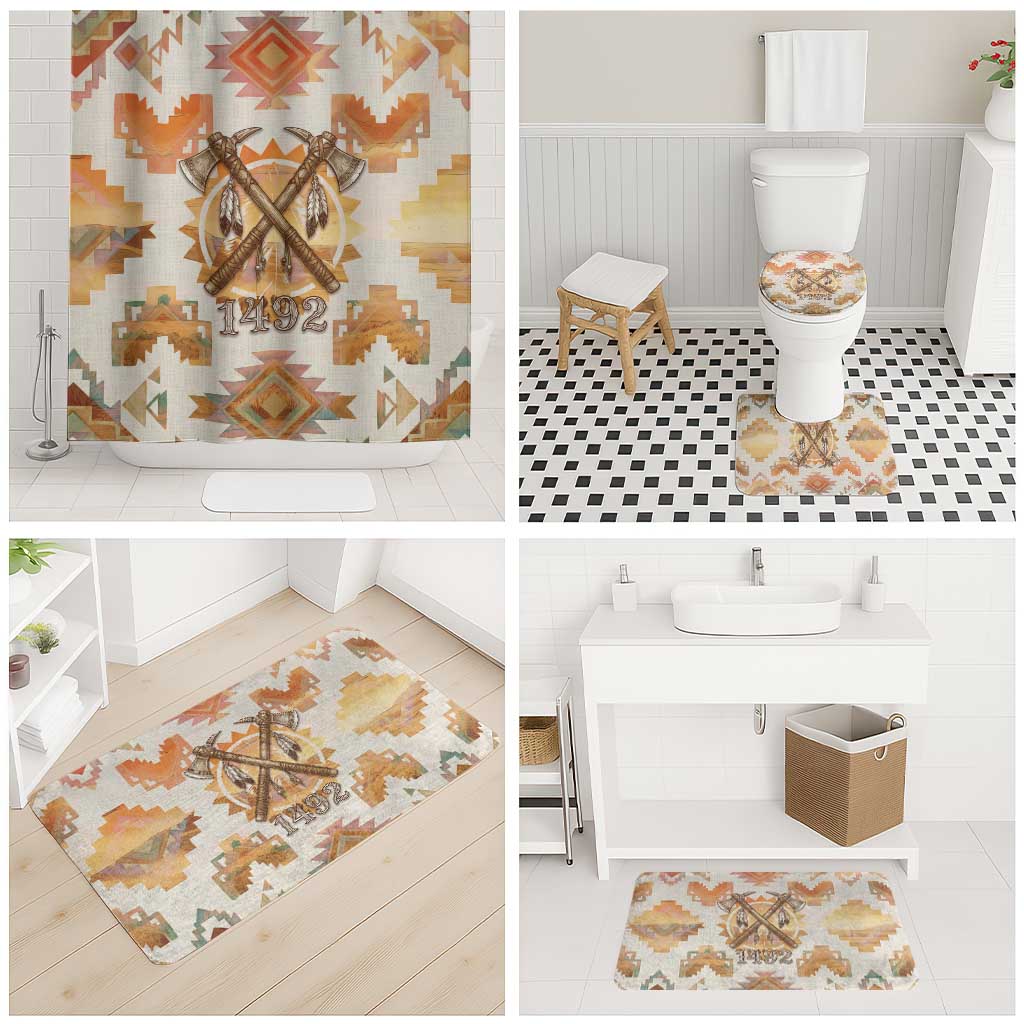 Native American Headdress and Tomahawk Bathroom Set with 1492 Symbolic Date Traditional Feather Motif Indigenous Heritage - Wonder Print Shop