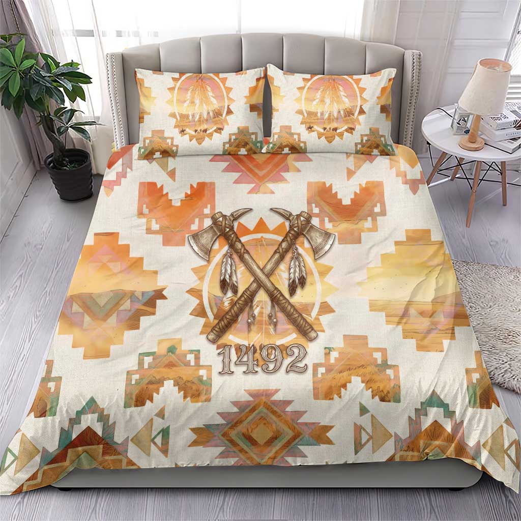 Native American Headdress and Tomahawk Bedding Set with 1492 Symbolic Date Traditional Feather Motif Indigenous Heritage - Wonder Print Shop