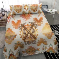 Native American Headdress and Tomahawk Bedding Set with 1492 Symbolic Date Traditional Feather Motif Indigenous Heritage - Wonder Print Shop