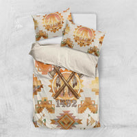 Native American Headdress and Tomahawk Bedding Set with 1492 Symbolic Date Traditional Feather Motif Indigenous Heritage - Wonder Print Shop