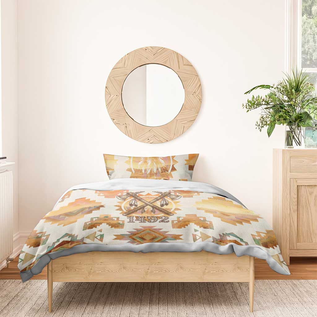 Native American Headdress and Tomahawk Bedding Set with 1492 Symbolic Date Traditional Feather Motif Indigenous Heritage - Wonder Print Shop