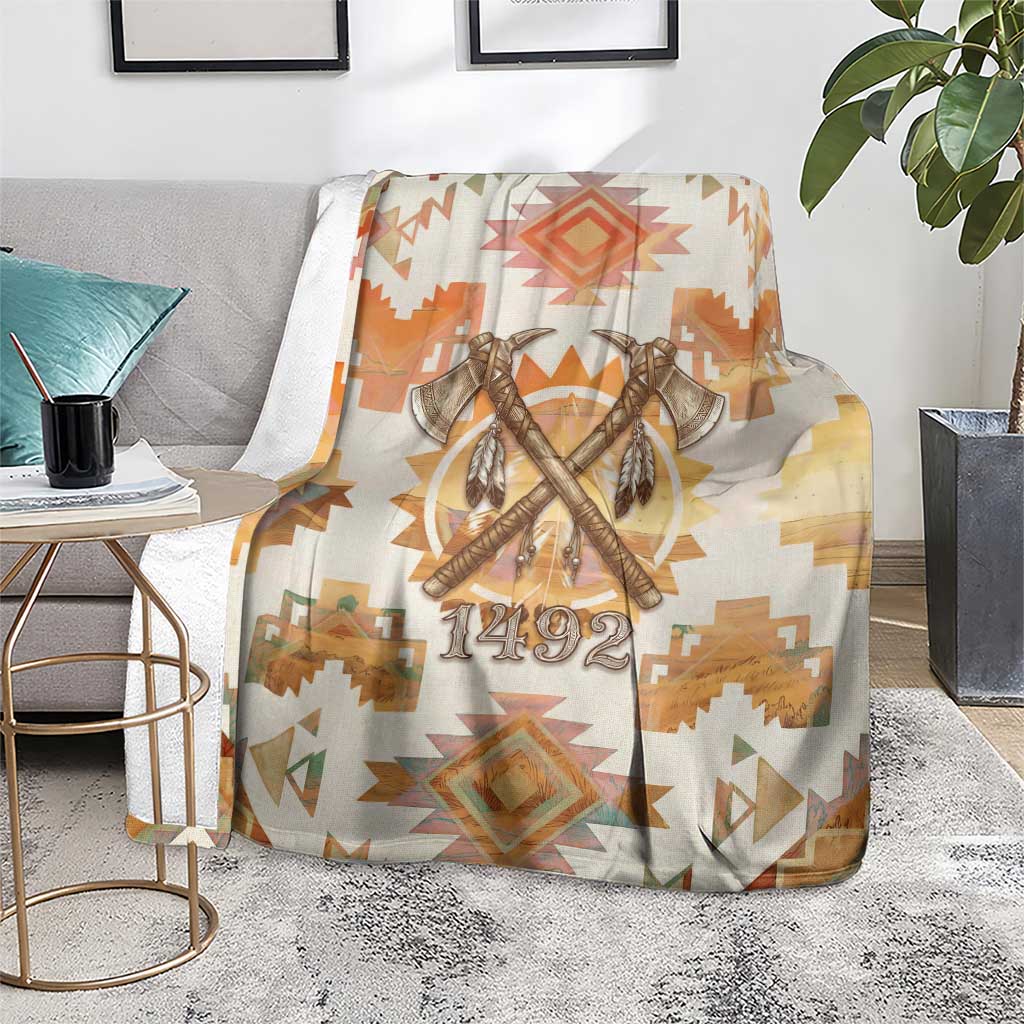 Native American Headdress and Tomahawk Blanket with 1492 Symbolic Date Traditional Feather Motif Indigenous Heritage - Wonder Print Shop
