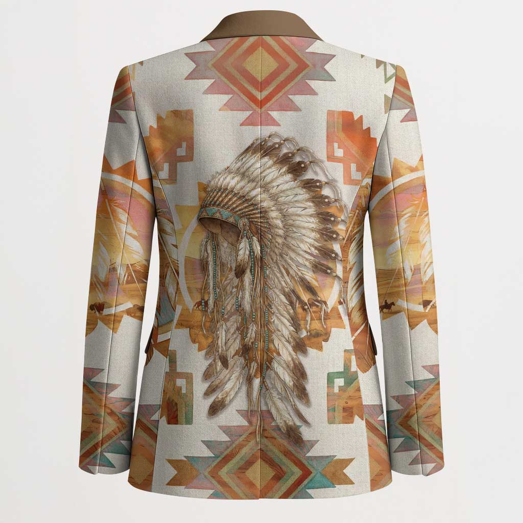 Native American Headdress and Tomahawk Blazer with 1492 Symbolic Date Traditional Feather Motif Indigenous Heritage - Wonder Print Shop