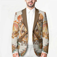 Native American Headdress and Tomahawk Blazer with 1492 Symbolic Date Traditional Feather Motif Indigenous Heritage - Wonder Print Shop
