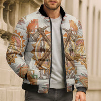 Native American Headdress and Tomahawk Bomber Puffer Jacket with 1492 Symbolic Date Traditional Feather Motif Indigenous Heritage - Wonder Print Shop