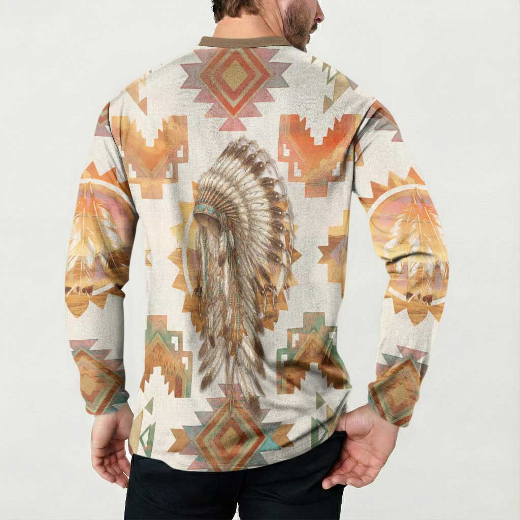Native American Headdress and Tomahawk Button Sweatshirt with 1492 Symbolic Date Traditional Feather Motif Indigenous Heritage - Wonder Print Shop