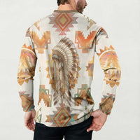 Native American Headdress and Tomahawk Button Sweatshirt with 1492 Symbolic Date Traditional Feather Motif Indigenous Heritage - Wonder Print Shop