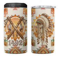 Native American Headdress and Tomahawk 4 in 1 Can Cooler Tumbler with 1492 Symbolic Date Traditional Feather Motif Indigenous Heritage - Wonder Print Shop