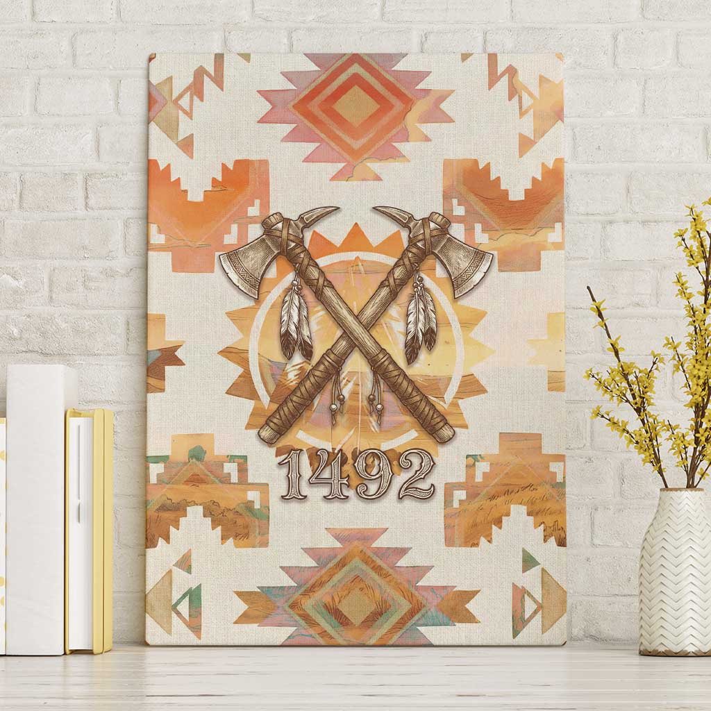 Native American Headdress and Tomahawk Canvas Wall Art with 1492 Symbolic Date Traditional Feather Motif Indigenous Heritage - Wonder Print Shop