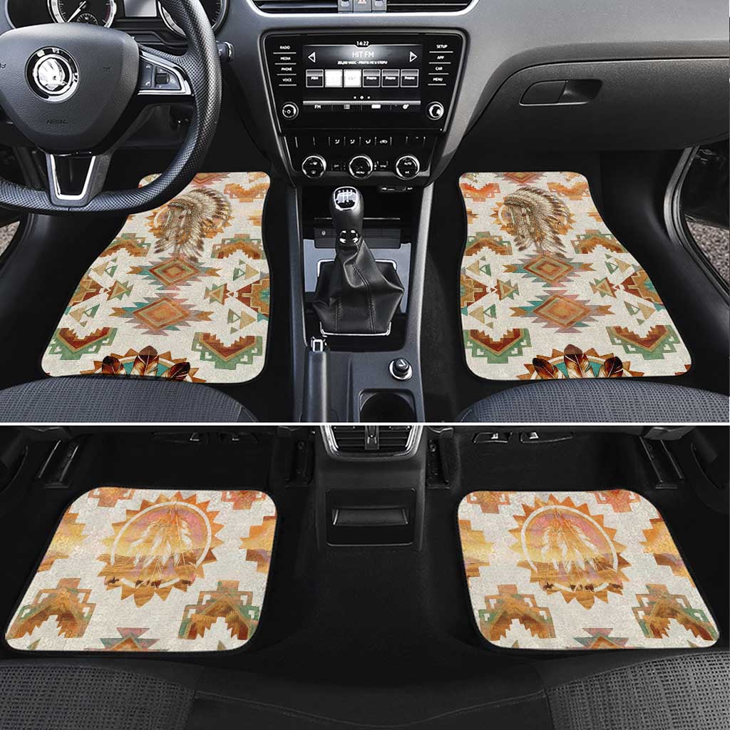 Native American Headdress and Tomahawk Car Mats with 1492 Symbolic Date Traditional Feather Motif Indigenous Heritage - Wonder Print Shop