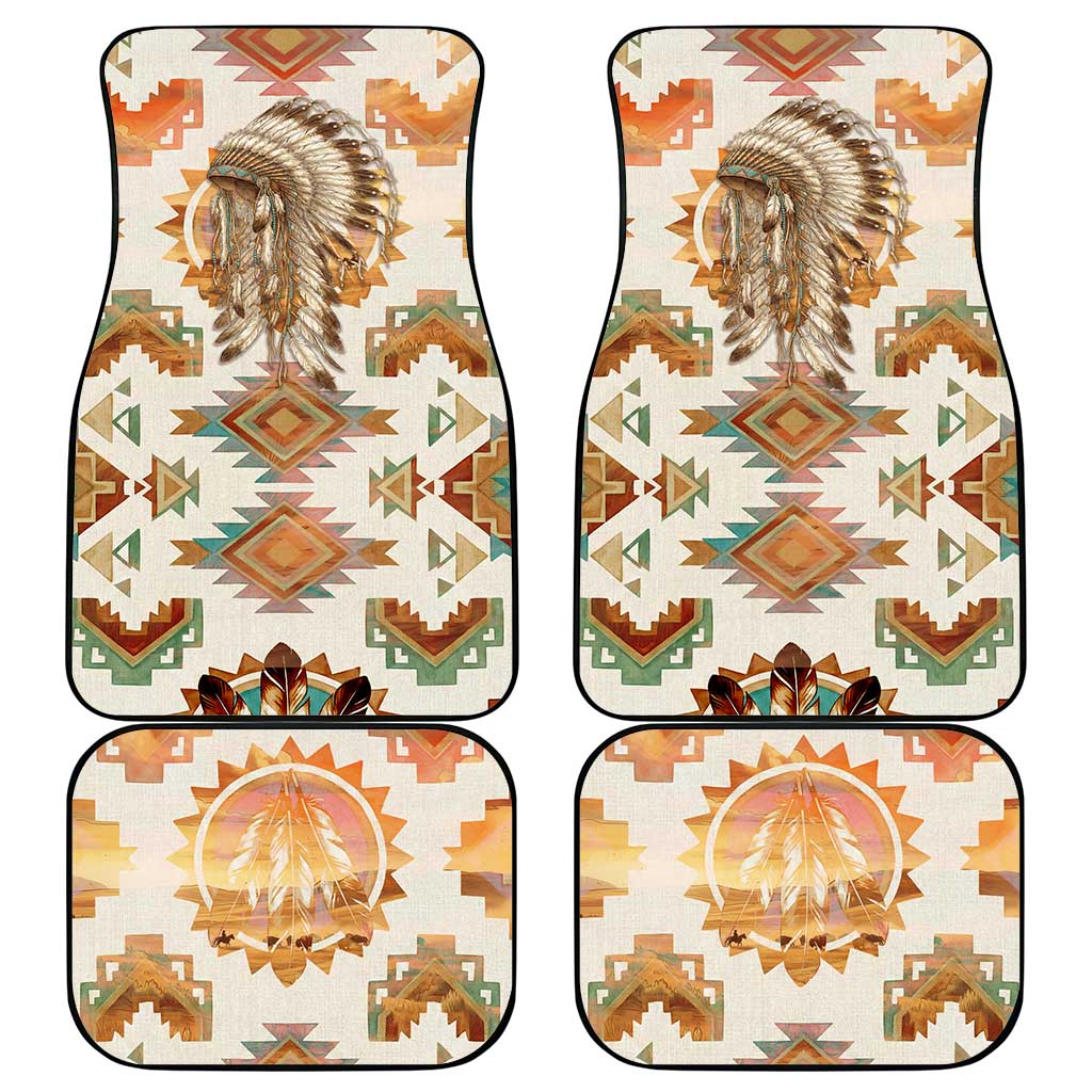 Native American Headdress and Tomahawk Car Mats with 1492 Symbolic Date Traditional Feather Motif Indigenous Heritage - Wonder Print Shop