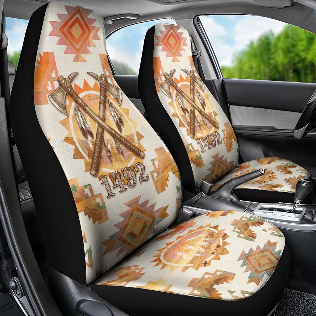 Native American Headdress and Tomahawk Car Seat Cover with 1492 Symbolic Date Traditional Feather Motif Indigenous Heritage - Wonder Print Shop
