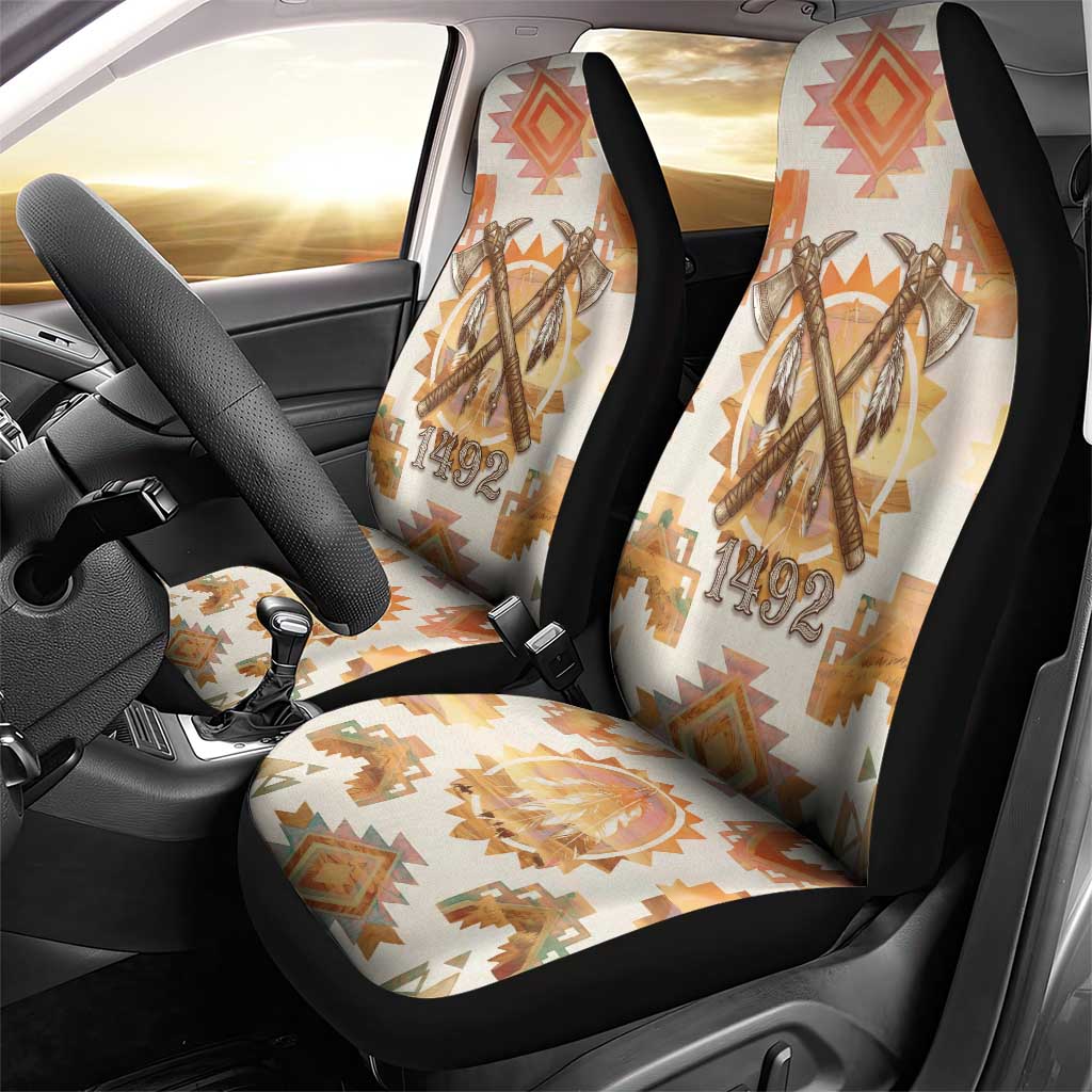 Native American Headdress and Tomahawk Car Seat Cover with 1492 Symbolic Date Traditional Feather Motif Indigenous Heritage - Wonder Print Shop