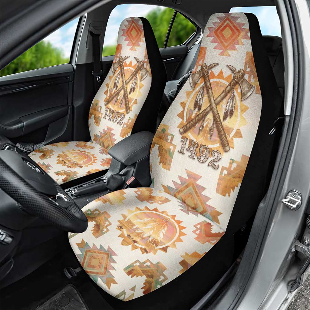 Native American Headdress and Tomahawk Car Seat Cover with 1492 Symbolic Date Traditional Feather Motif Indigenous Heritage - Wonder Print Shop