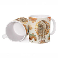 Native American Headdress and Tomahawk Ceramic Mug with 1492 Symbolic Date Traditional Feather Motif Indigenous Heritage - Wonder Print Shop