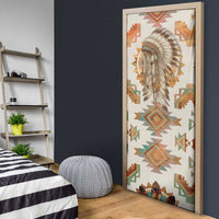Native American Headdress and Tomahawk Door Cover with 1492 Symbolic Date Traditional Feather Motif Indigenous Heritage - Wonder Print Shop