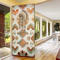 Native American Headdress and Tomahawk Door Cover with 1492 Symbolic Date Traditional Feather Motif Indigenous Heritage - Wonder Print Shop
