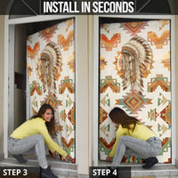 Native American Headdress and Tomahawk Door Cover with 1492 Symbolic Date Traditional Feather Motif Indigenous Heritage - Wonder Print Shop