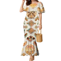 Native American Headdress and Tomahawk Family Matching Mermaid Dress and Hawaiian Shirt with 1492 Symbolic Date Traditional Feather Motif Indigenous Heritage - Wonder Print Shop