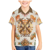 Native American Headdress and Tomahawk Family Matching Mermaid Dress and Hawaiian Shirt with 1492 Symbolic Date Traditional Feather Motif Indigenous Heritage - Wonder Print Shop