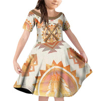 Native American Headdress and Tomahawk Family Matching Off Shoulder Short Dress and Hawaiian Shirt with 1492 Symbolic Date Traditional Feather Motif Indigenous Heritage - Wonder Print Shop