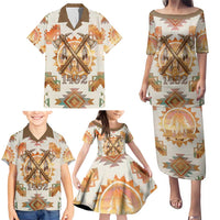Native American Headdress and Tomahawk Family Matching Puletasi and Hawaiian Shirt with 1492 Symbolic Date Traditional Feather Motif Indigenous Heritage - Wonder Print Shop