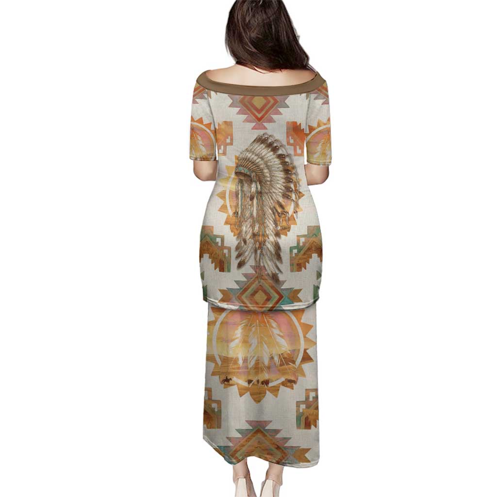 Native American Headdress and Tomahawk Family Matching Puletasi and Hawaiian Shirt with 1492 Symbolic Date Traditional Feather Motif Indigenous Heritage - Wonder Print Shop