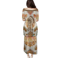 Native American Headdress and Tomahawk Family Matching Puletasi and Hawaiian Shirt with 1492 Symbolic Date Traditional Feather Motif Indigenous Heritage - Wonder Print Shop