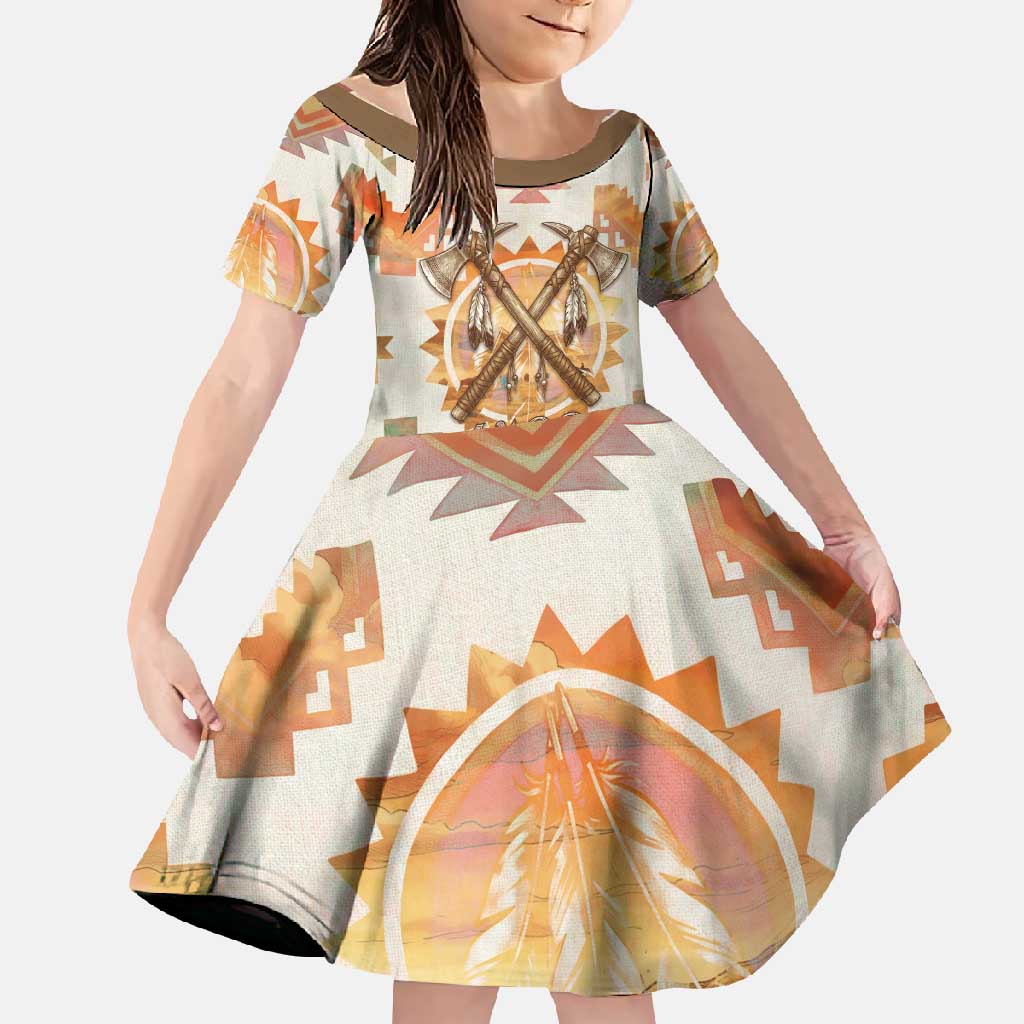 Native American Headdress and Tomahawk Family Matching Summer Maxi Dress and Hawaiian Shirt with 1492 Symbolic Date Traditional Feather Motif Indigenous Heritage - Wonder Print Shop