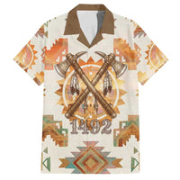 Native American Headdress and Tomahawk Family Matching Summer Maxi Dress and Hawaiian Shirt with 1492 Symbolic Date Traditional Feather Motif Indigenous Heritage - Wonder Print Shop